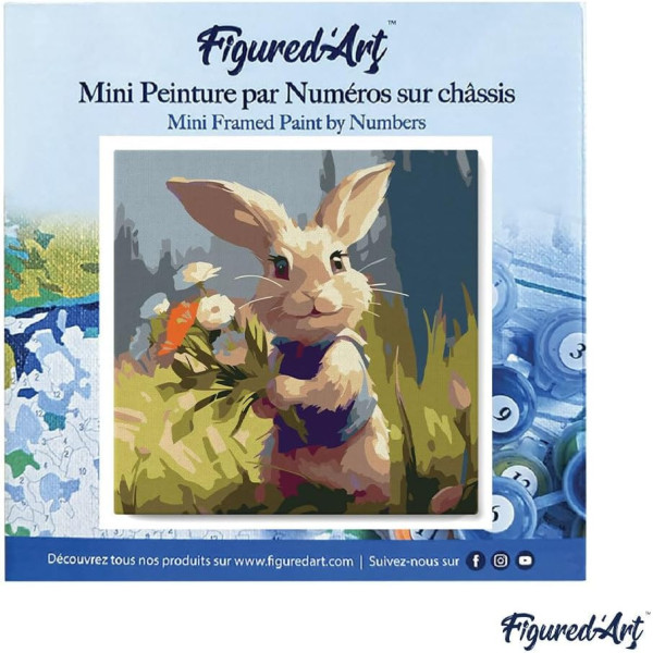 Peinture par numéro - Modèle Lapin - 20x20cm - Toile tendue + pinceaux + peinture - Débutant - Figured'Art