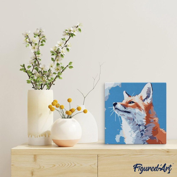 Peinture par numéro - Modèle renard - 20x20cm - Toile tendue + pinceaux + peinture - Débutant - Figured'Art