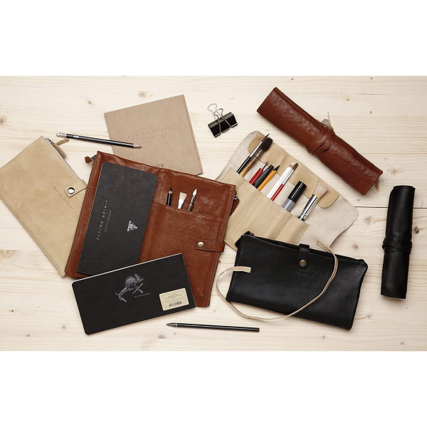 Trousse - Noir - Plate - Cuir véritable - Flying Spirit - Clairefontaine