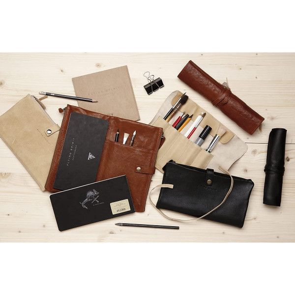 Trousse - Marron - Plate - Cuir véritable - Flying Spirit - Clairefontaine