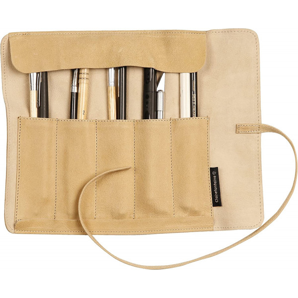 Trousse - Beige - Ronde - En rouleau - Cuir véritable - Flying Spirit - Clairefontaine