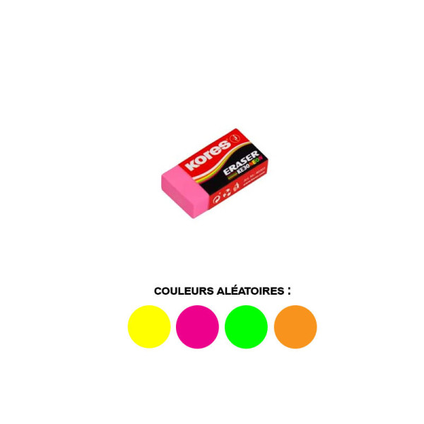 Mini gomme - Plastique - Rectangulaire - Couleurs fluo - Kores