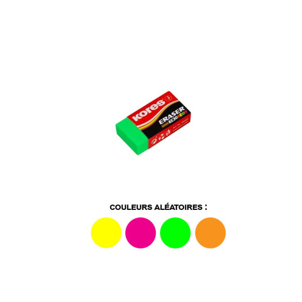 Mini gomme - Plastique - Rectangulaire - Couleurs fluo - Kores