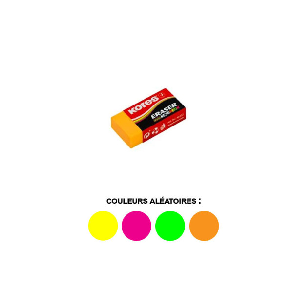 Mini gomme - Plastique - Rectangulaire - Couleurs fluo - Kores