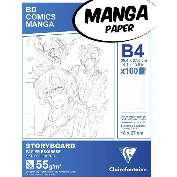 photo-Bloc dessin - B4 27,5 x 37,4 cm - Manga et Storyboard - Papier imprimé avec cases