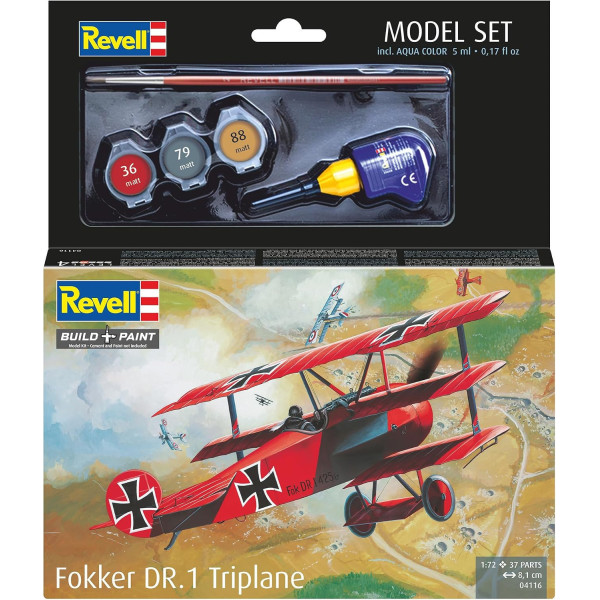 photo-Maquette - Avion - Fokker DR.1 Triplane - Echelle 1:72 - 37 pièces - 8,1cm - Niveau 4 - Revell