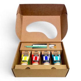 Peinture acrylique - Pébéo - Origin - Coffret 8 couleurs + pinceaux + feutre + carnet