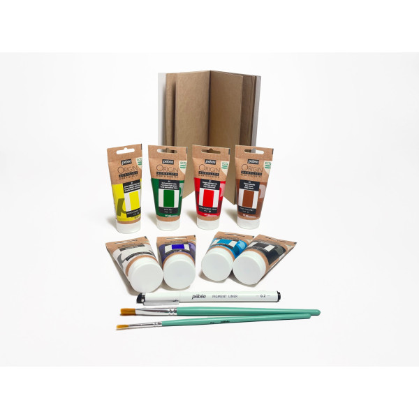 Peinture acrylique - Pébéo - Origin - Coffret 8 couleurs + pinceaux + feutre + carnet