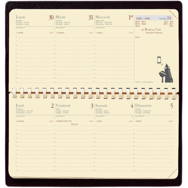 Agenda semainier 2023 - Planital - Impala - Noir - 8,8 x 17 cm - Quo Vadis