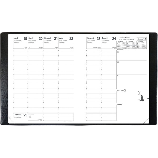 Agenda semainier 2023 - Président Club - Noir - 21 x 27 cm - Quo Vadis