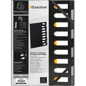 Trieur rigide - Plastique - Extensible - 9 compartiments - Noir - Exacompta