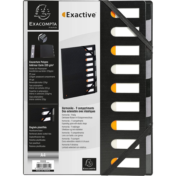 Trieur rigide - Plastique - Extensible - 9 compartiments - Noir - Exacompta