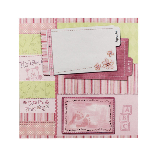 photo-Feuille de papier - Scrapbooking - Rose - Bébé fille - Naissance - 30,5 x 30,5 cm