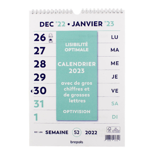 photo-Calendrier 2023 Optivision - Gros Caractères - 21 X 29,7 Cm - Brepols