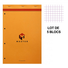 photo-Lot de 5 blocs notes - A4+ - 21x31,8 cm - Petits Carreaux - 80 feuilles - Master