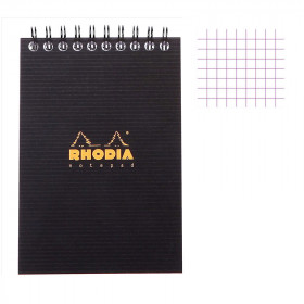 photo-Bloc notes - A6 - 10,5 x 14,8 cm - Petits Carreaux - 80 feuilles - Noir - Avec spirale - Rhodia - NotePad