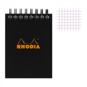 photo-Bloc notes - A6 - 10,5 x 14,8 cm - Petits Carreaux - 80 feuilles - Noir - Avec spirale - Rhodia