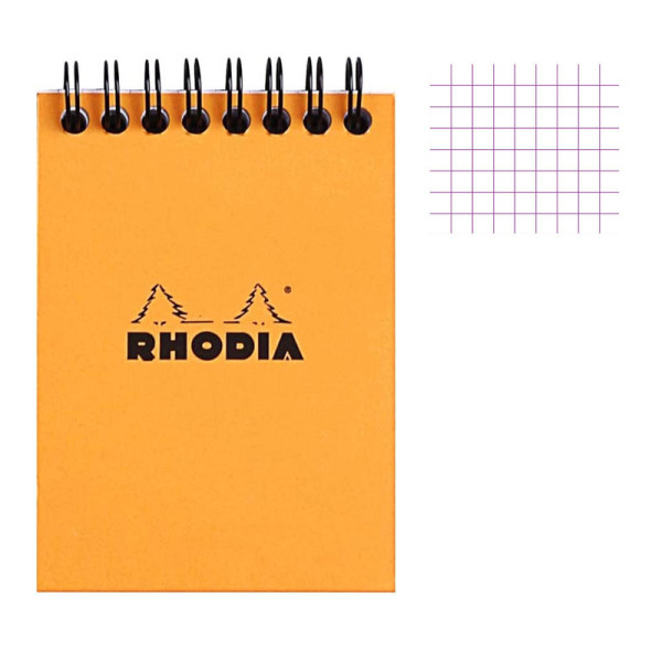 photo-Bloc notes - A7 - 7,5x10,5cm - Petits Carreaux - 80 feuilles - Orange - Avec spirale - Rhodia