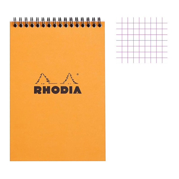 photo-Bloc notes - A5 - 14,8x21cm - Petits Carreaux - 80 feuilles - Orange - Avec spirale - Rhodia