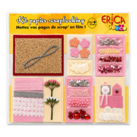 photo-Kit scrapbooking - Feuilles + embellissements - Thème amour - Tons rouge et rose