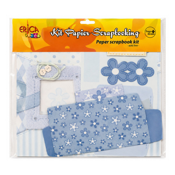 photo-Kit scrapbooking - Feuilles + embellissements - Thème naissance - Tons bleus