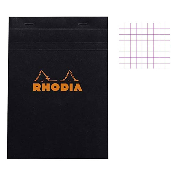 photo-Bloc notes - A5 - 14,8x21 cm - Petits Carreaux - 80 feuilles - Noir - Rhodia