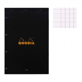 photo-Bloc notes - A4 - 21x29,7 cm - Grands Carreaux - 80 feuilles - Noir - Rhodia