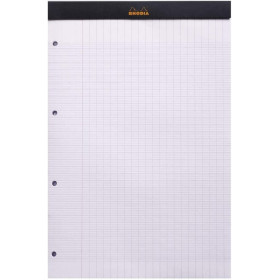 Bloc notes - A4 - 21x29,7 cm - Grands Carreaux - 80 feuilles - Noir - Rhodia