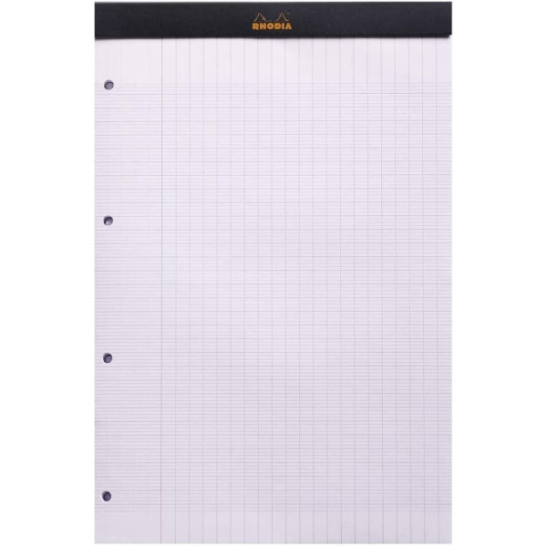 Bloc notes - A4 - 21x29,7 cm - Grands Carreaux - 80 feuilles - Noir - Rhodia