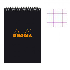 photo-Bloc notes - A5 - 14,8 x 21 cm - Petits Carreaux - 80 feuilles - Noir - Avec spirale - Rhodia