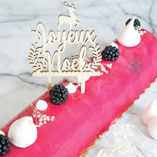 Cake topper Joyeux Noël en bois - Décoration bûche et gâteau - ScrapCooking