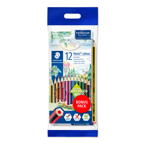 photo-12 crayons de couleur - Gomme Mars Plastic - Crayon graphite HB - Noris Colour -Staedtler