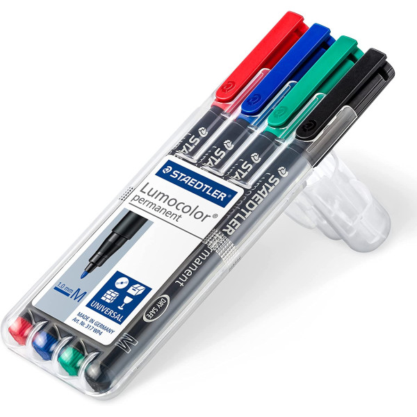 4 feutres - Indélébile - Permanent - Noir Bleu Rouge Vert - Lumocolor - Staedtler