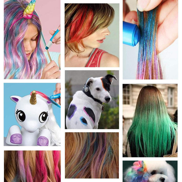 Crayons pour cheveux - Couleur temporaire - Non permanent - Déguisement - 12 couleurs - QBIX