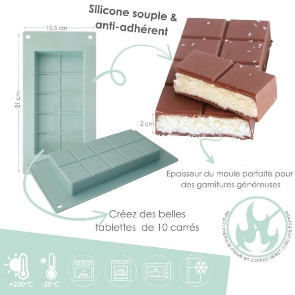 Moule tablette de chocolat en silicone Platinum - 21 x 10,5 x 2 cm - ScrapCooking