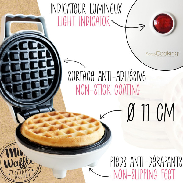 Mini gaufrier rond pour gaufres liégeoises - Plaque Ø 12 cm - 500 W - ScrapCooking