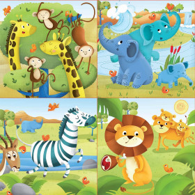 4 puzzles - Les animaux sauvages - Enfant - Dès 3/4 ans