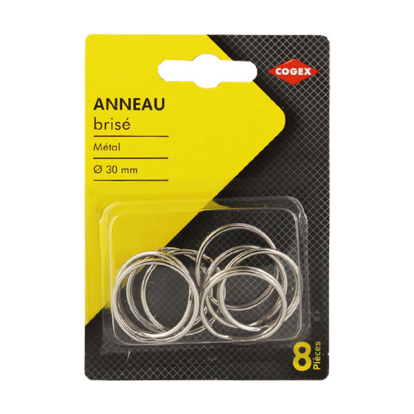 photo-Boîte de 8 anneaux brisé - Métal - Diamètre de  30mm - Pour porte-clés - Cogex
