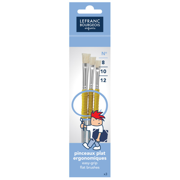 photo-Lot de 3 pinceaux plats - Grippy - N° 8/10/12 - Lefranc Bourgeois