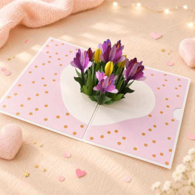 Carte 3D pop-up anniversaire et vœux - Tulipes en fleur - 12 x 17 cm