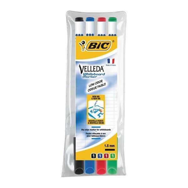 Etui de 4 marqueurs effaçable à sec pour tableau blanc - Velleda - BIC