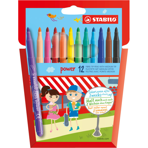 photo-
Etui carton de 12 feutres de coloriage STABILO power - pointe moyenne