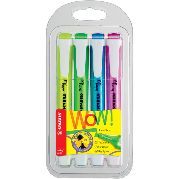 photo-Pochette de 4 surligneurs STABILO swing cool - assortiment fluo
