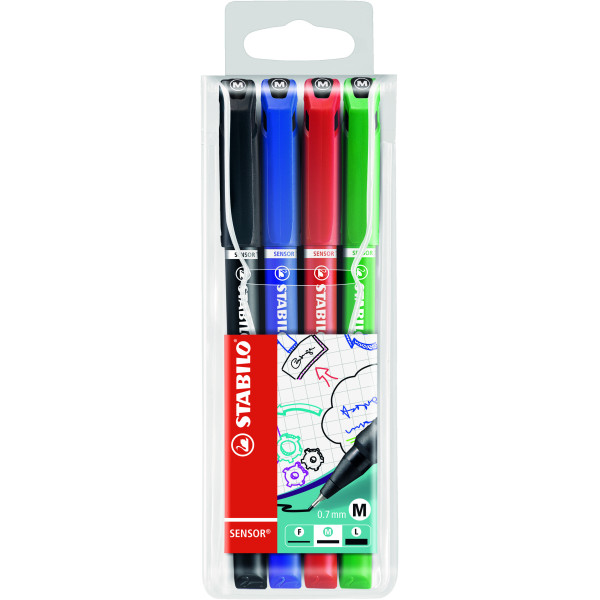 photo-Pochette de 4 stylos-feutres STABILO SENSOR M - pointe moyenne - coloris assortis