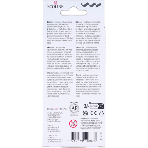 Brush Pens Ecoline couleurs primaires x5 – Royal Talens