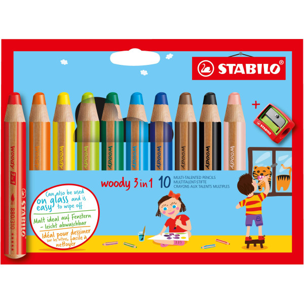 photo-Etui carton de 10 crayons de couleur STABILO woody 3 in 1 + 1 taille-crayon