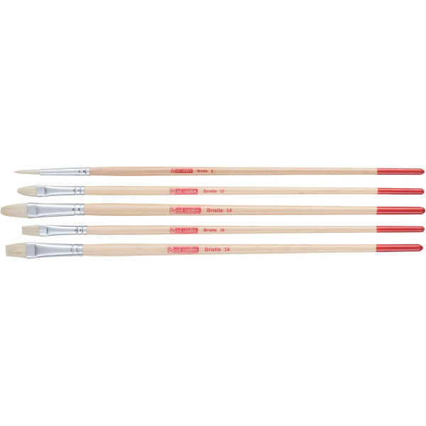Set de 5 pinceaux en soie de porc – ronds, langues de chat et plats