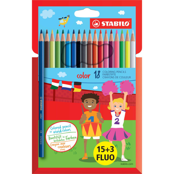 photo-Etui carton de 18 crayons de couleur STABILO color - couleurs assorties dont 3 fluo