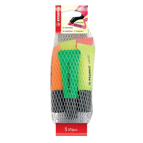 photo-Filet de 5 surligneurs STABILO NEON - assortiment fluo