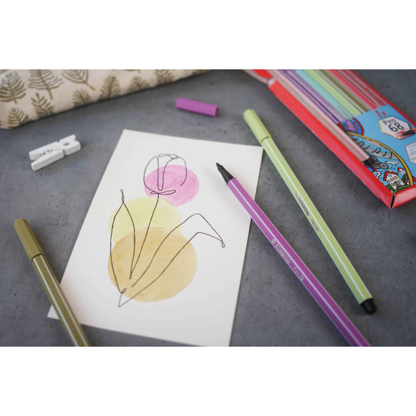 Pochette de 15 feutres de dessin STABILO Pen 68 - pointe moyenne - coloris pastel